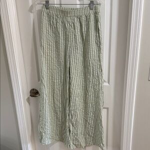 Green Striped Wide-Leg Pajama Pants